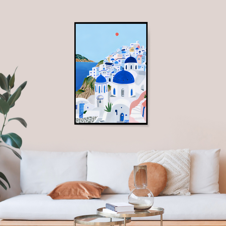 Santorini Watercolour Travel Poster