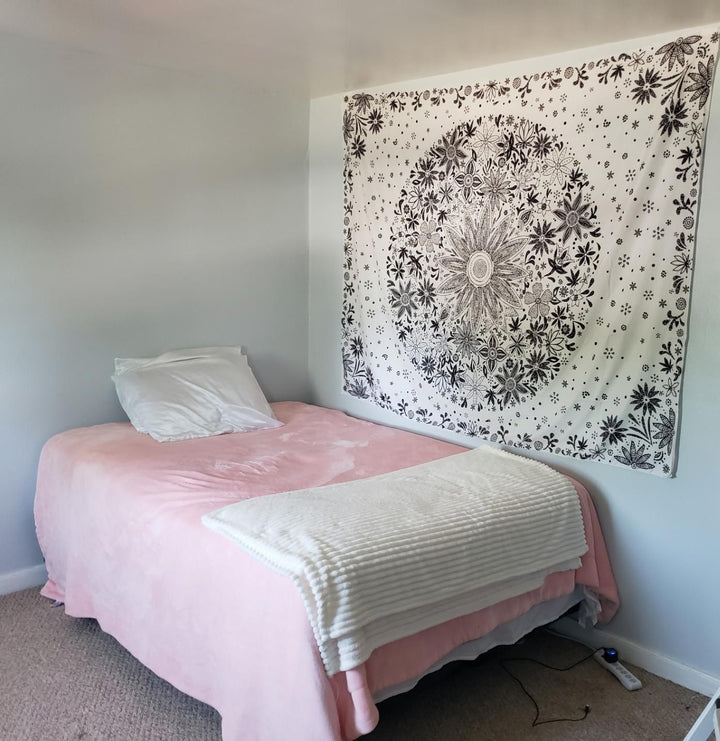 Black And White Floral Tapestry