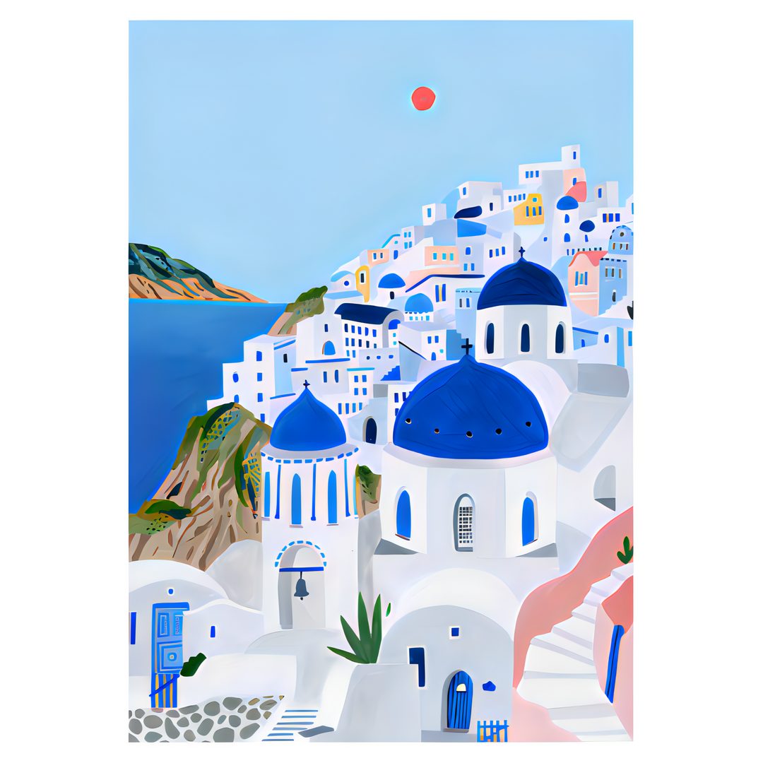 Santorini Watercolour Travel Poster