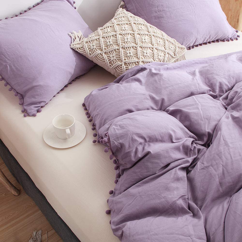 Purple PomPom Bedding Set