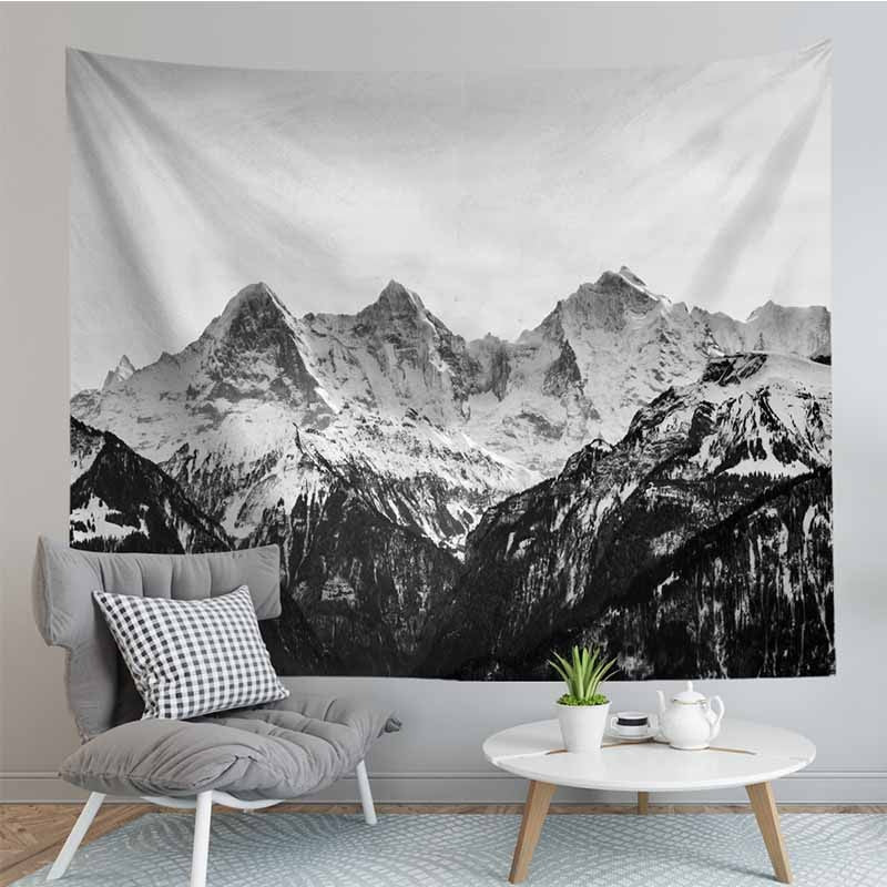 Black And White Mountain Landscape Tapestry