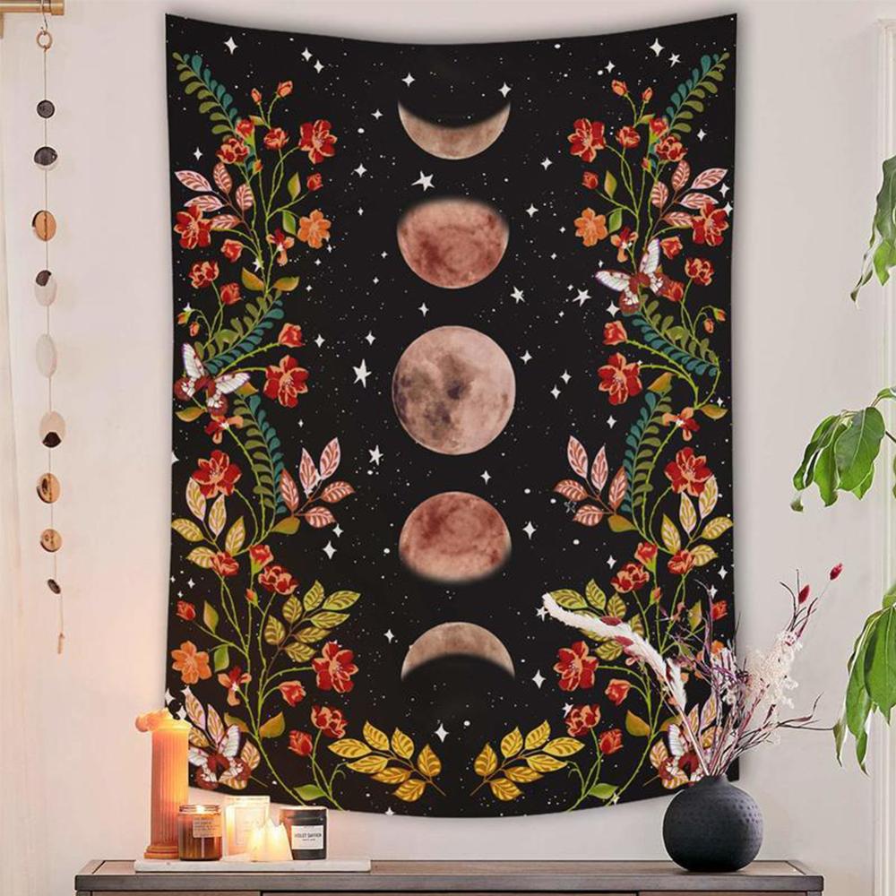 Black Flower Moon Tapestry