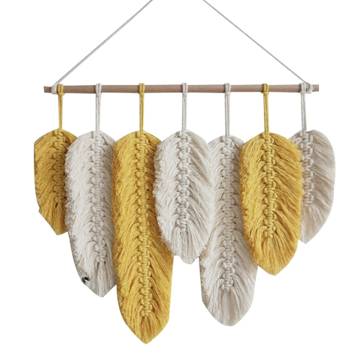 Handmade Yellow & White Feather Macrame