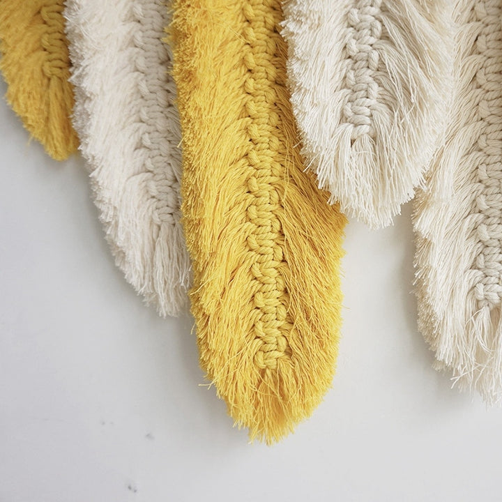Handmade Yellow & White Feather Macrame