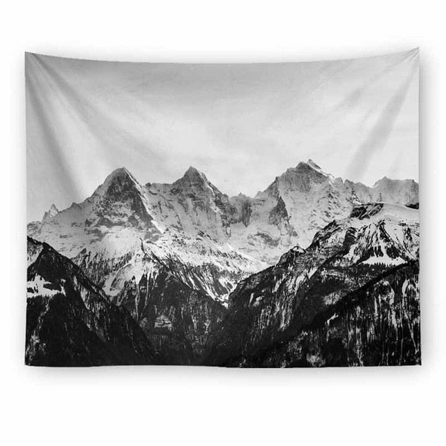 Black And White Mountain Landscape Tapestry