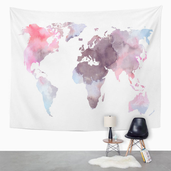 Watercolor World Map Tapestry