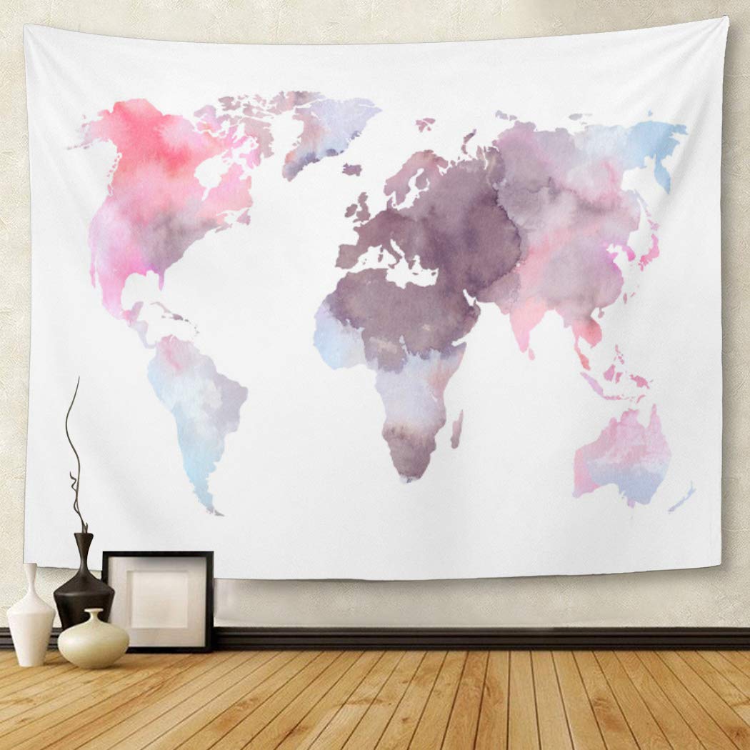Watercolor World Map Tapestry