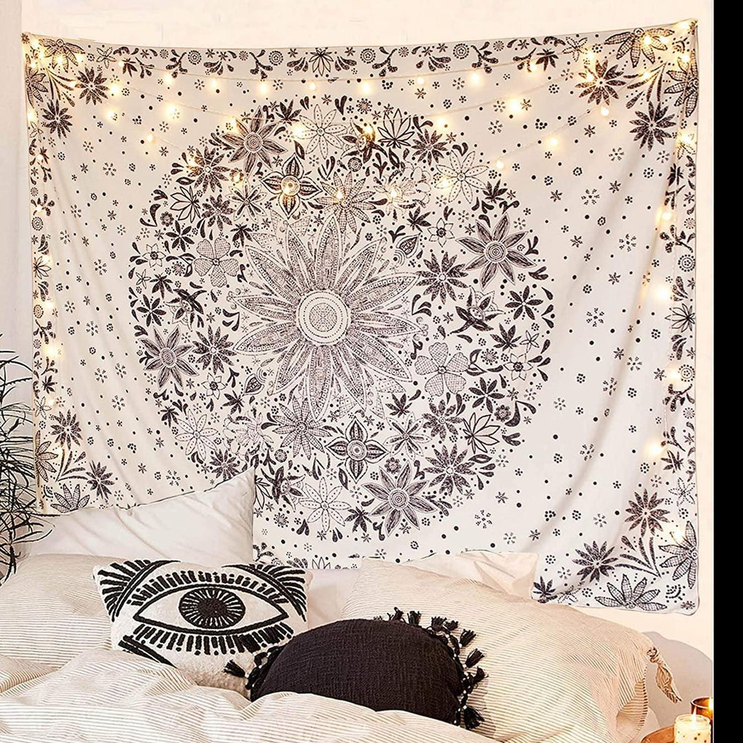 Black And White Floral Tapestry