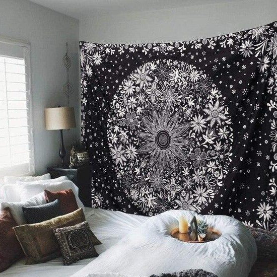Black Floral Tapestry