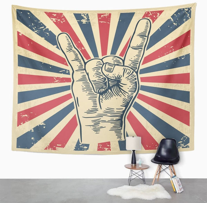 Rock And Roll Hand Sign Tapestry